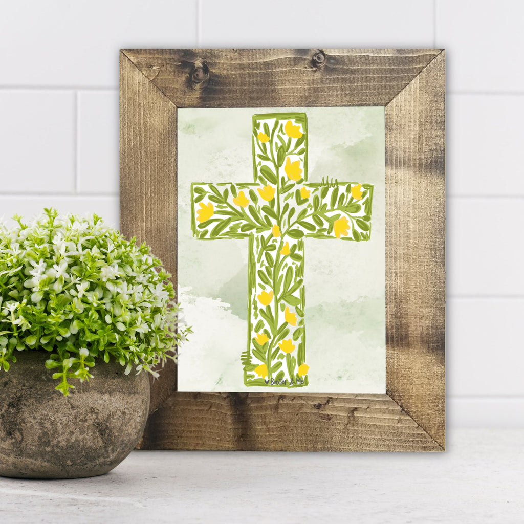 Yellow Tulip Cross Framed Art