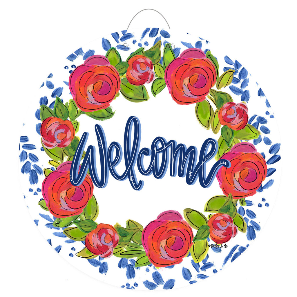 Rosie Welcome in Blue Door Hanger