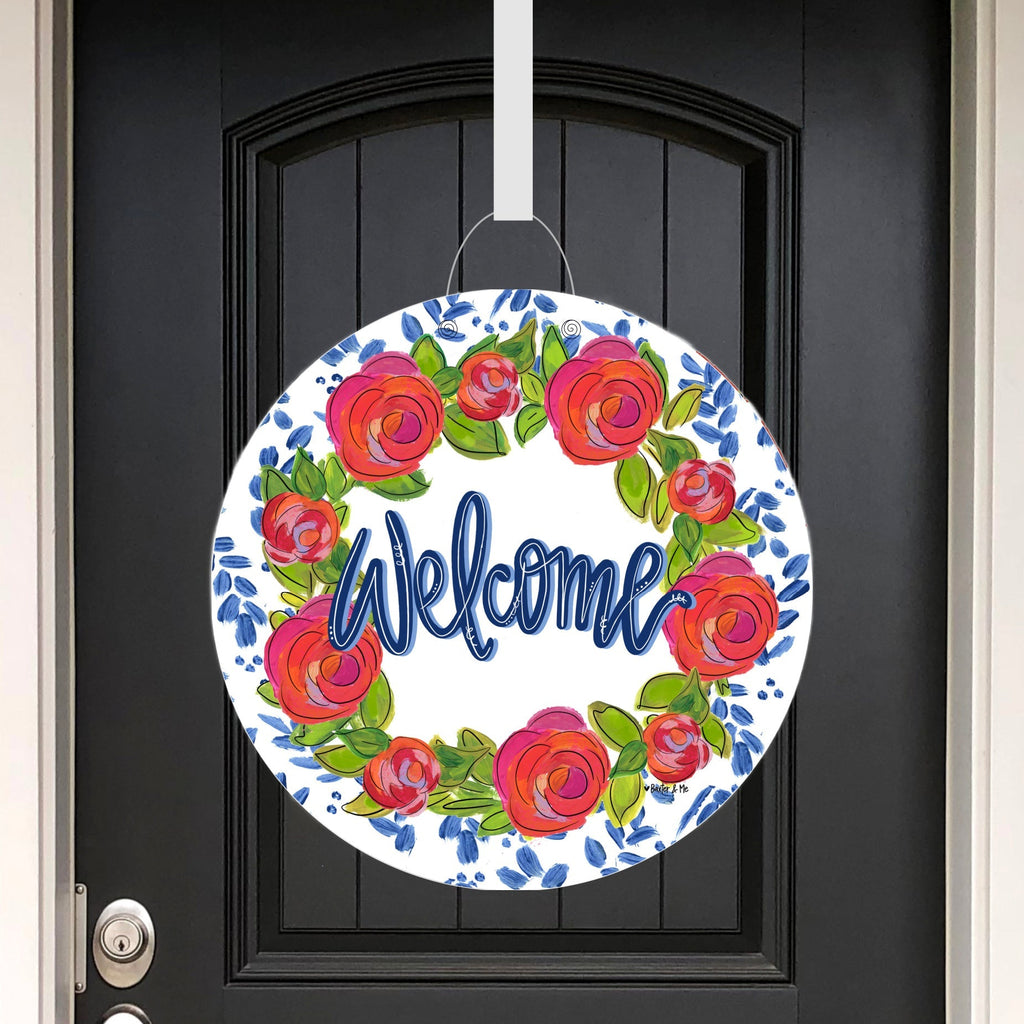 Rosie Welcome in Blue Door Hanger