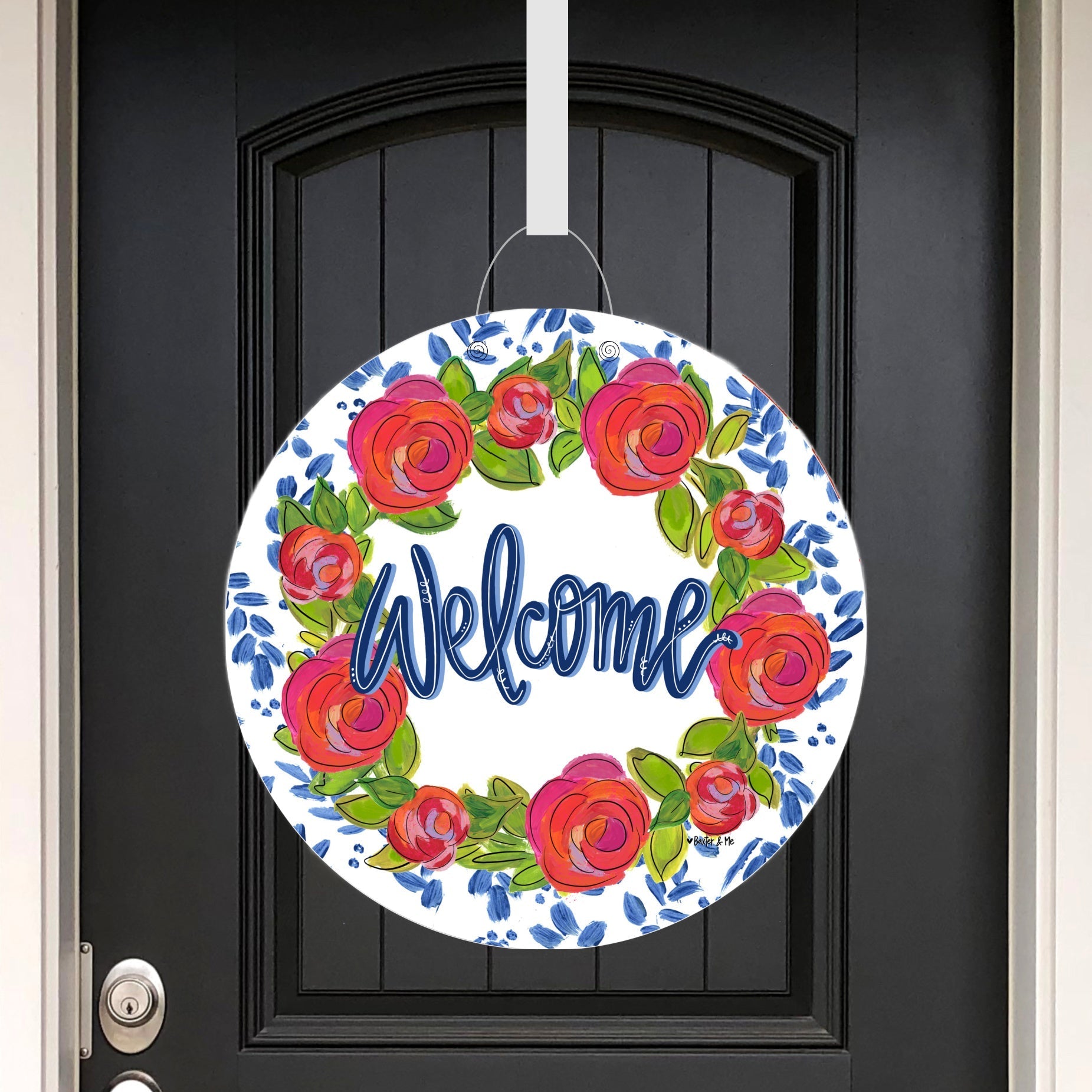 Rosie Welcome in Blue Door Hanger