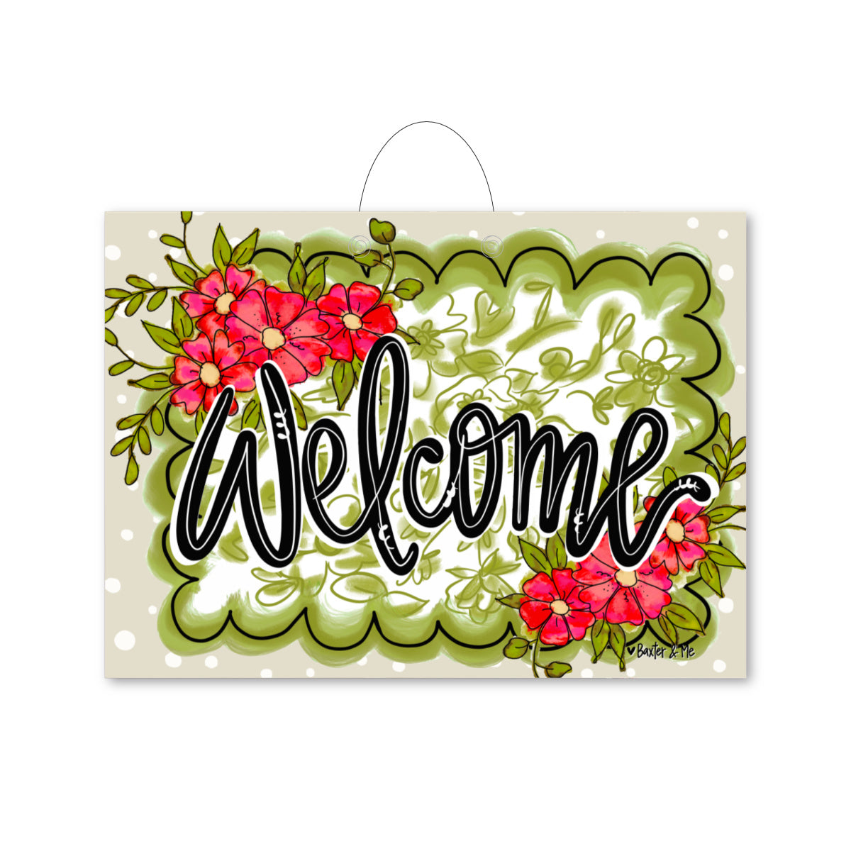 Green Scalloped Frame Floral Door Hanger
