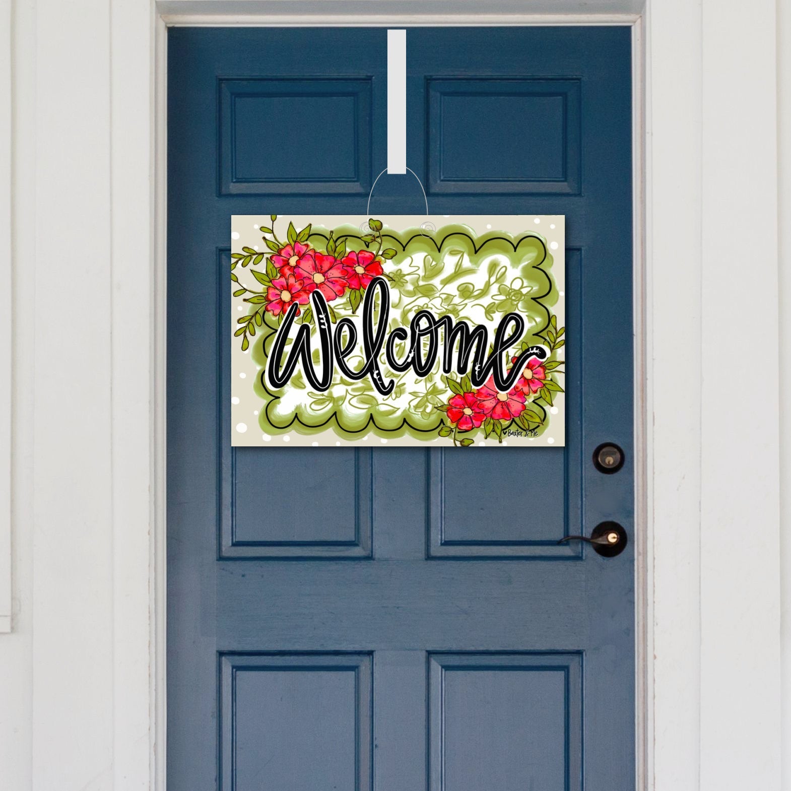Green Scalloped Frame Floral Door Hanger