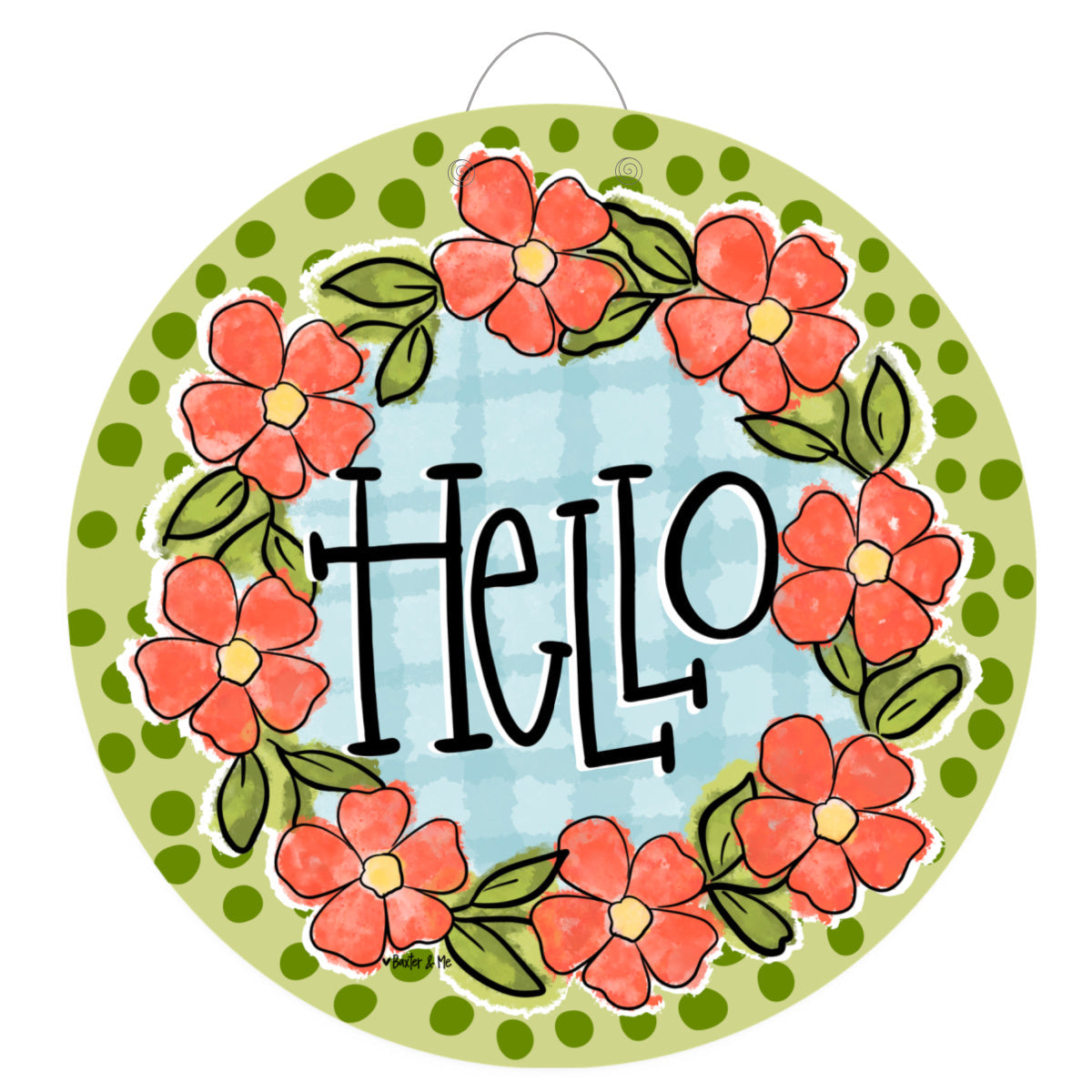 Green Coral Floral Door Hanger