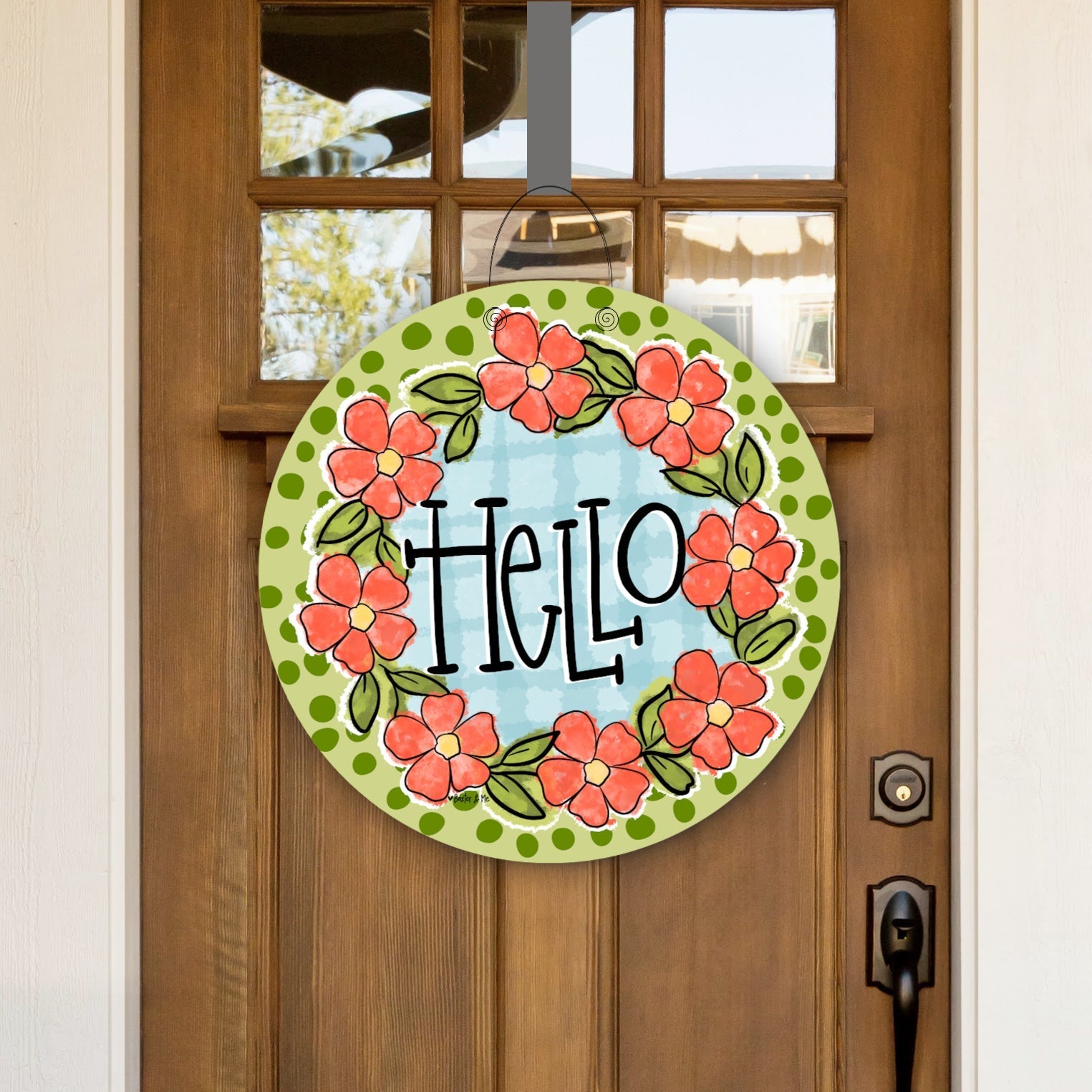 Green Coral Floral Door Hanger