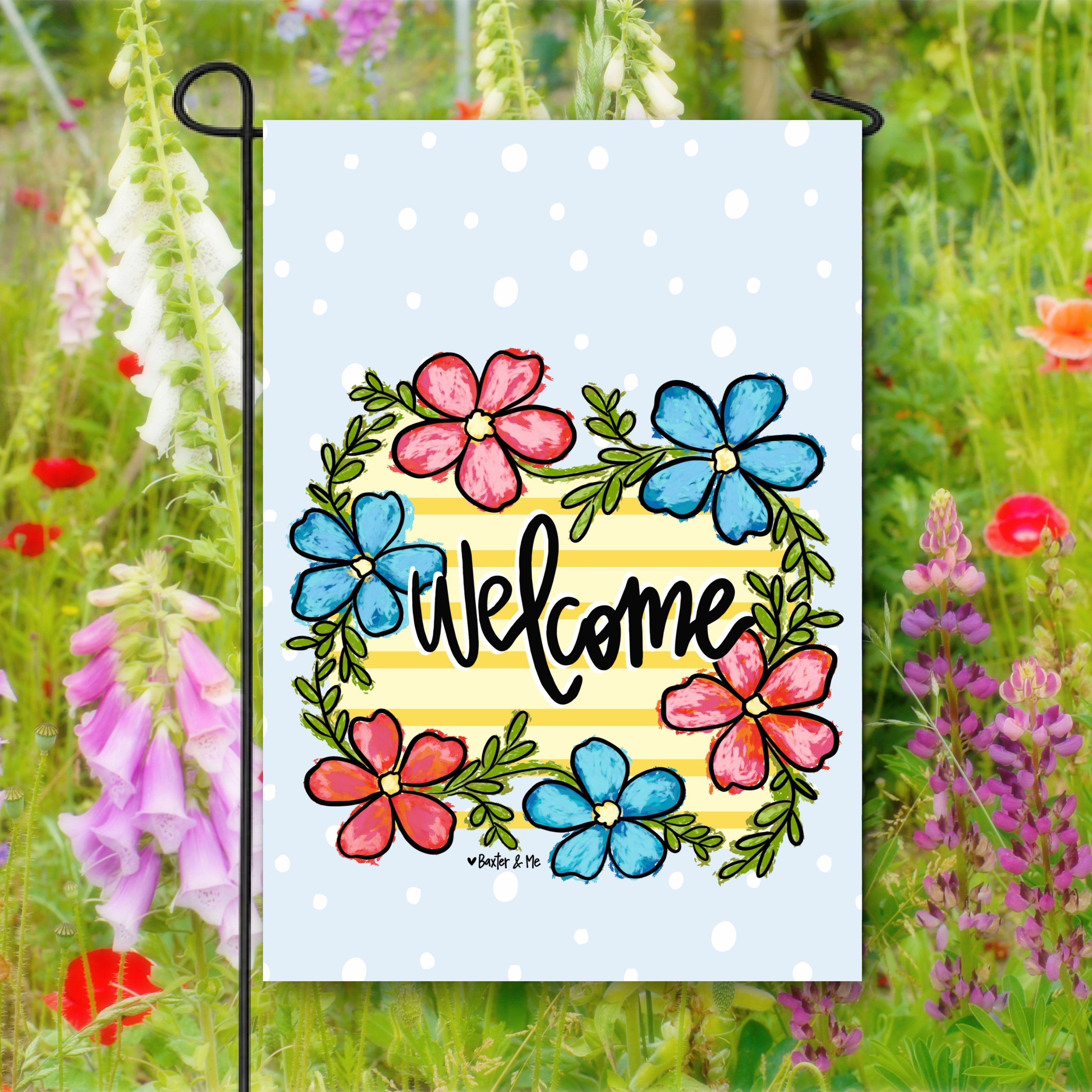 Welcome Sunny Stripe Blooms Garden Flag