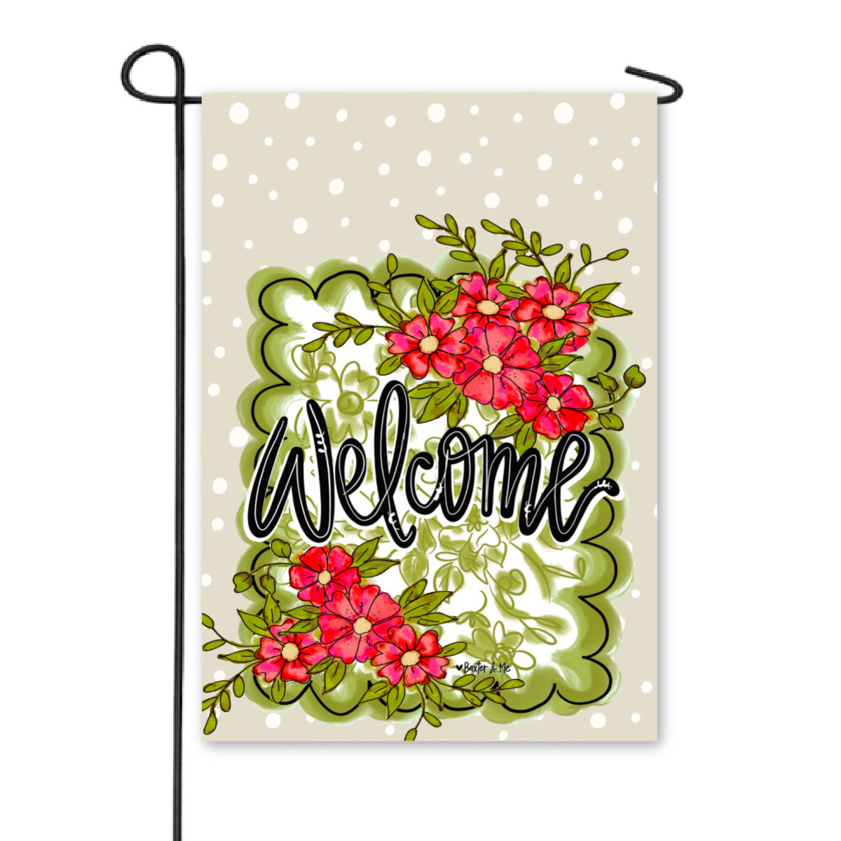 Green Scalloped Frame Floral Garden Flag