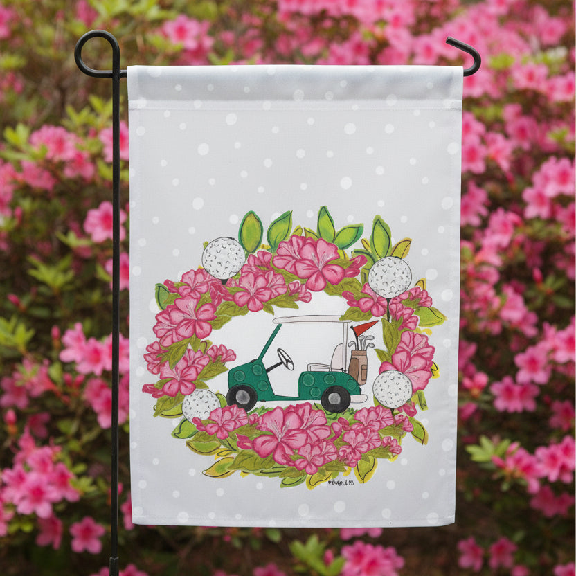 Azalea Golf Cart Wreath Garden Flag