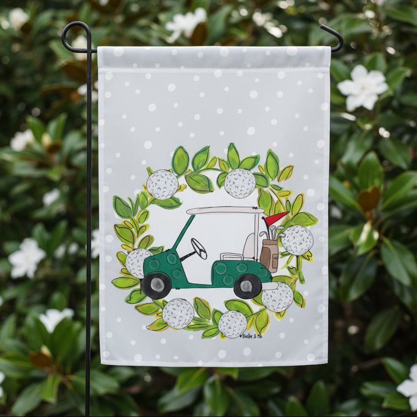 Golf Wreath with Cart Garden Flag