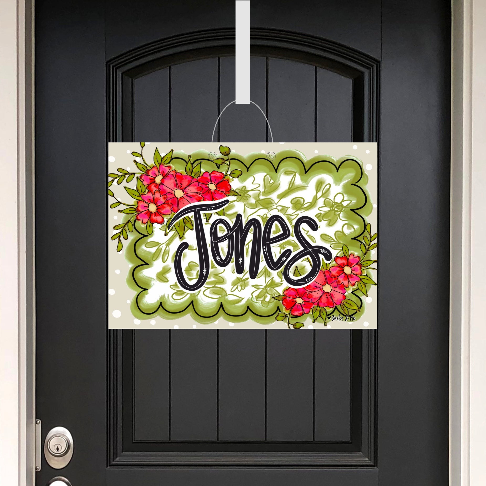 Green Scalloped Frame Floral Door Hanger