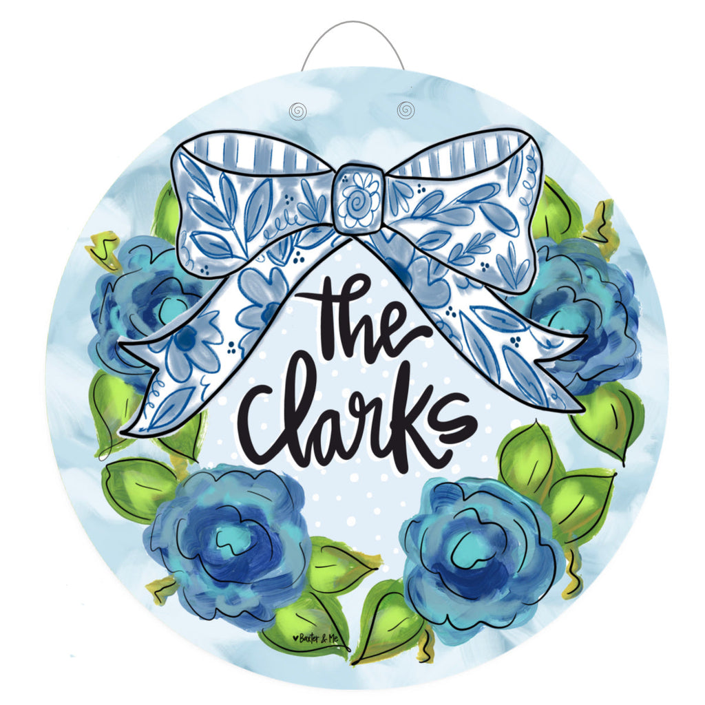 Blue Willow Bow Welcome Door Hanger