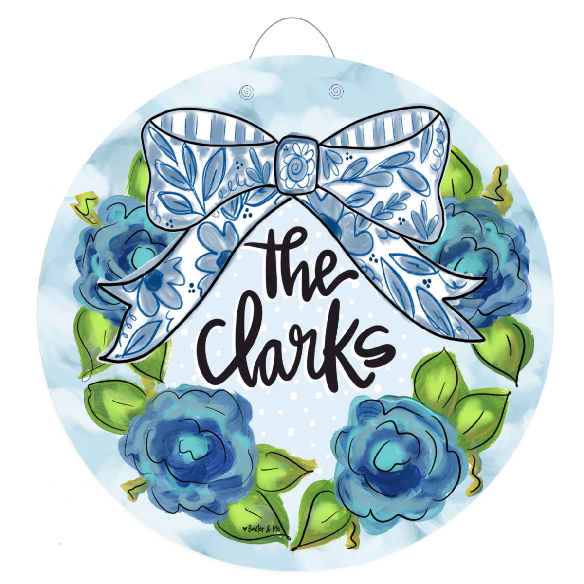Blue Willow Bow Welcome Door Hanger