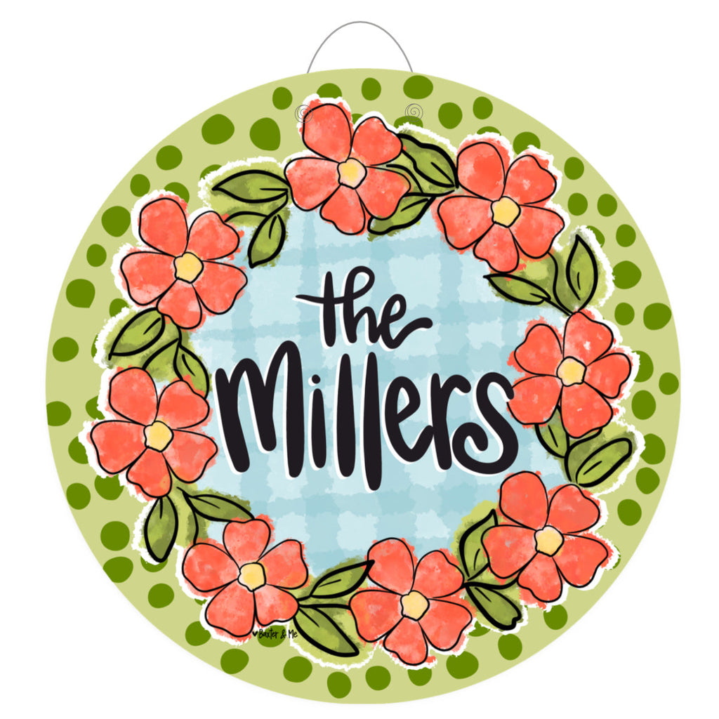 Green Coral Floral Door Hanger