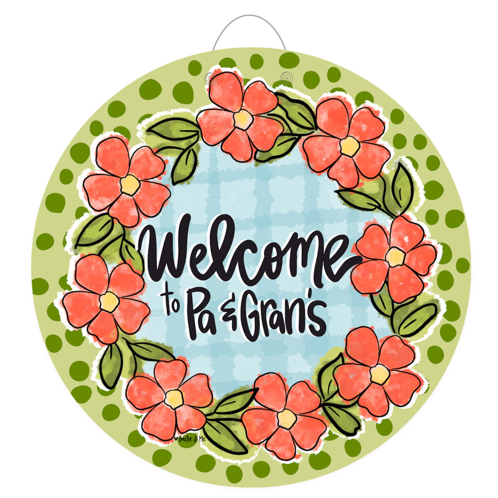 Green Coral Floral Door Hanger