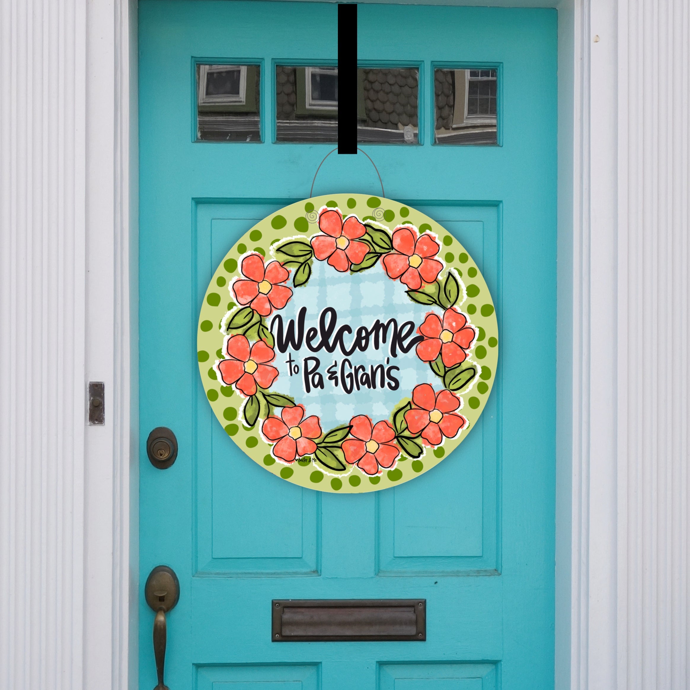 Green Coral Floral Door Hanger