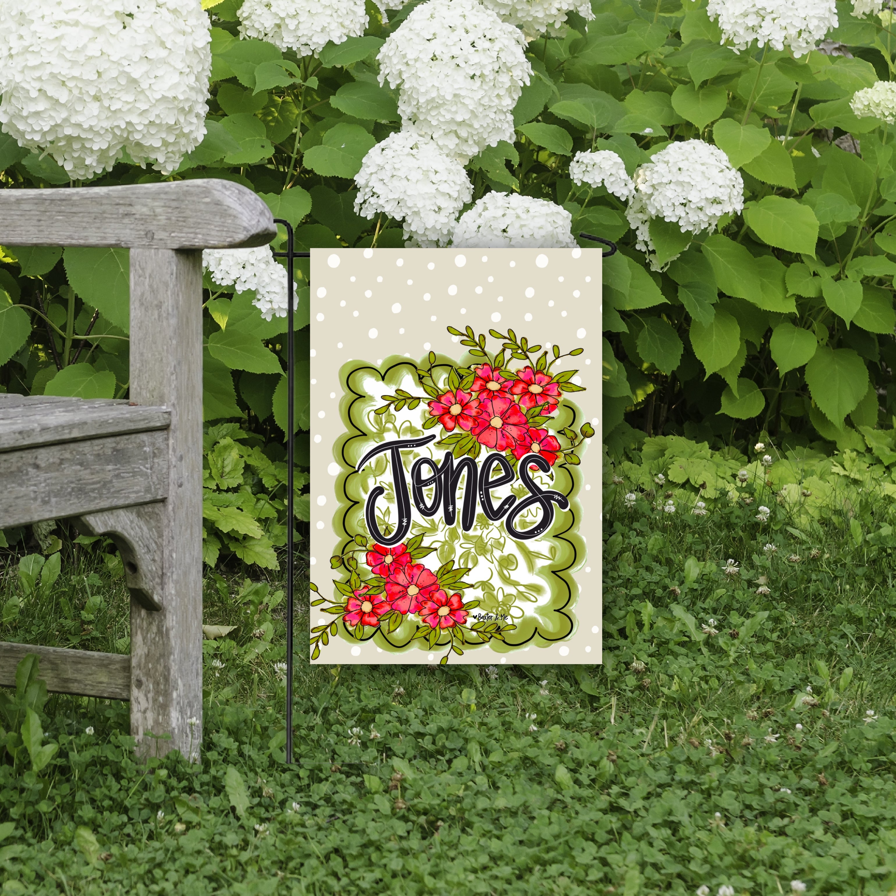 Green Scalloped Frame Floral Garden Flag